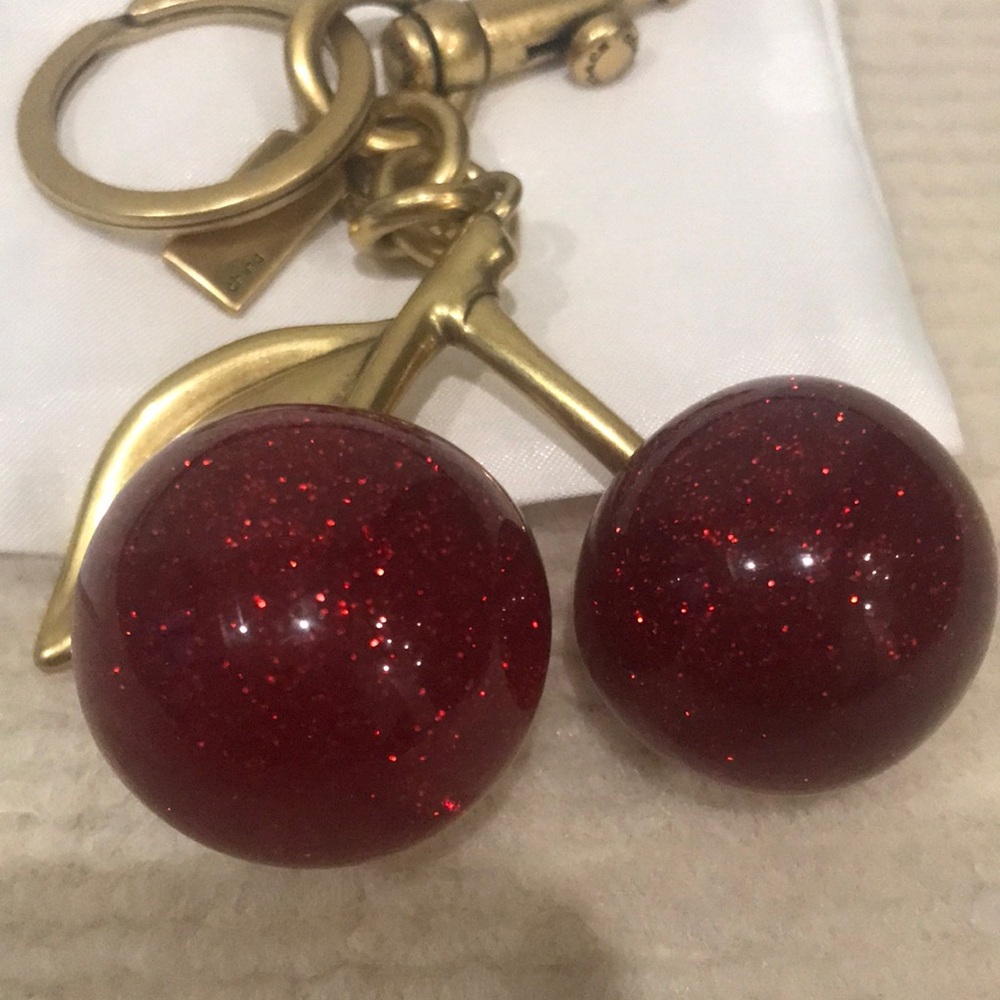 Coach Gold-Tone Keyring with Sparkling Red Cherry Charms - Picture 2 of 4